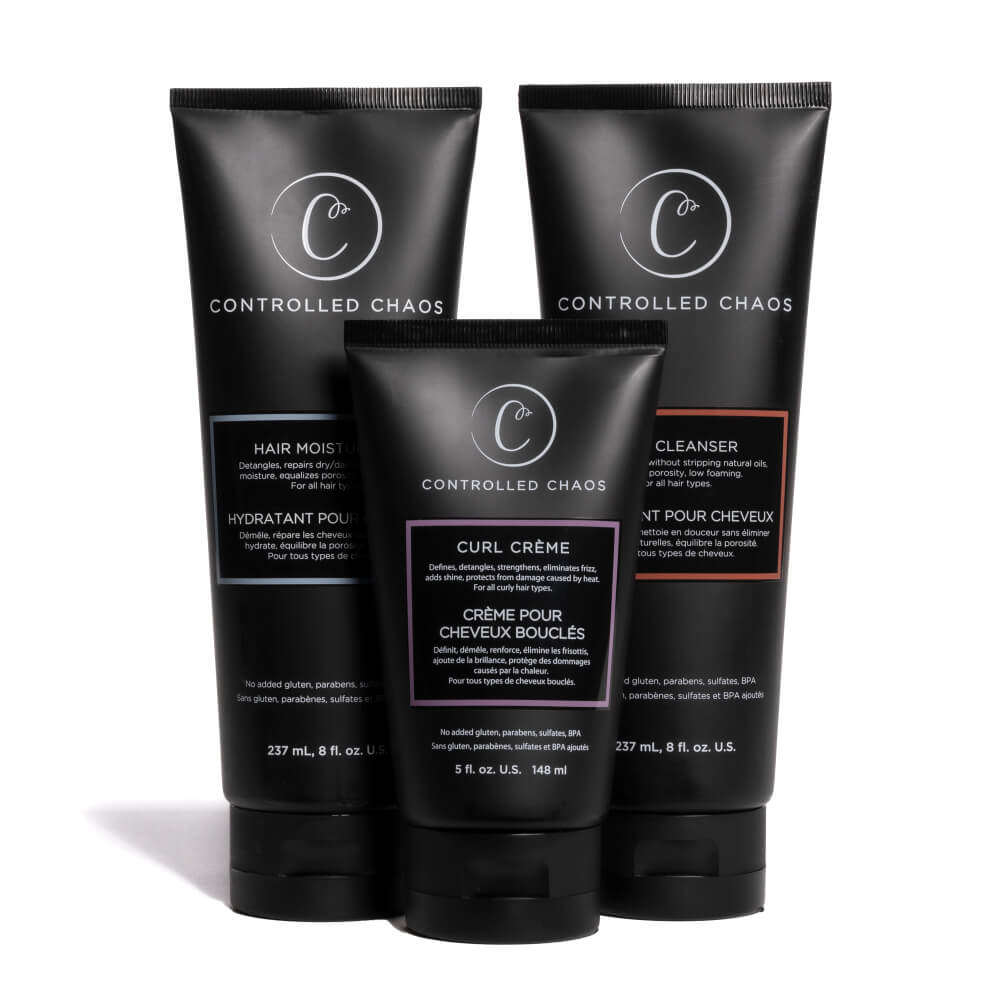 Controlled Chaos Hair Moisturizer, Controlled Chaos Curl Creme, and Controlled Chaos Hair Cleanser